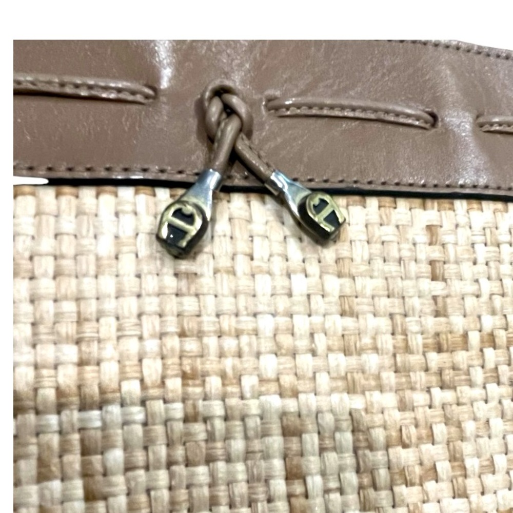 Vintage Etienne Aigner Brown Leather and Straw Raffia Clutch Hand Bag - Picture 11 of 12